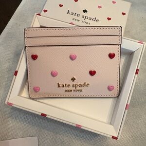 ♠️ Kate Spade Madison Hearts Studs & Gold Logo Card Holder in Box